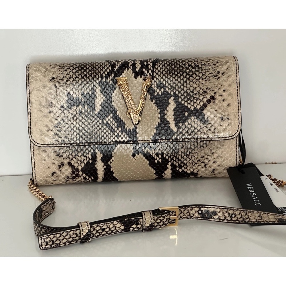 Versace Snakeskin Clutch - Black and Cream Authentic $1300 Retail Brand new Tags - Picture 2 of 13